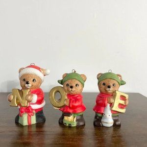 Vintage Homco Holiday Noel Christmas Bears Ornaments N O E Letters Only Set of 3